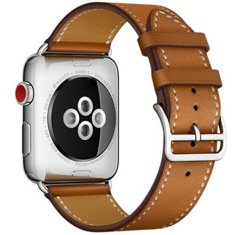 Curea iUni compatibila cu Apple Watch 1/2/3/4/5/6/7, 42mm, Single Tour, Piele, Maro